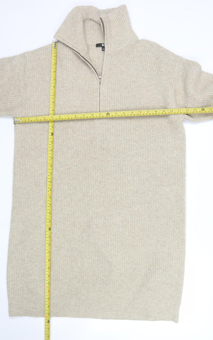 Uniqlo Women Beige Wool Blend 1/4 Zip Knit Jumper Size M