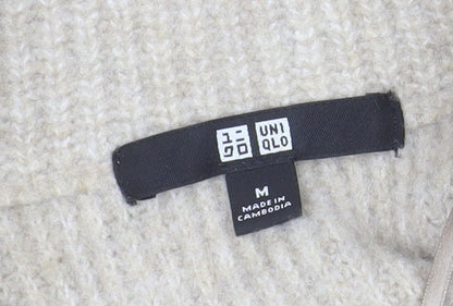 Uniqlo Women Beige Wool Blend 1/4 Zip Knit Jumper Size M