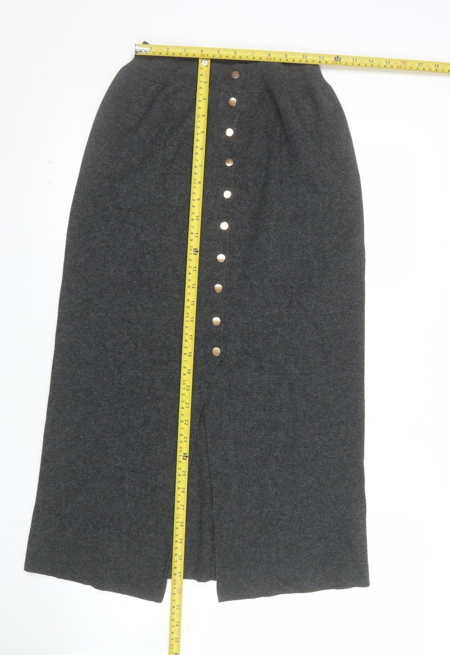Primark Womens Grey Long Knit Button Front Pencil Skirt Size M 12/14