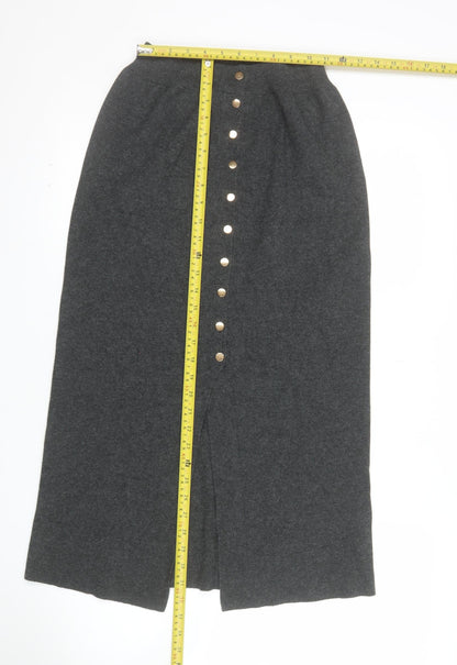 Primark Womens Grey Long Knit Button Front Pencil Skirt Size M 12/14