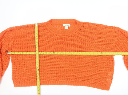 Oasis Women Orange Chunky-Knit Cotton Jumper Size L Crew Neck