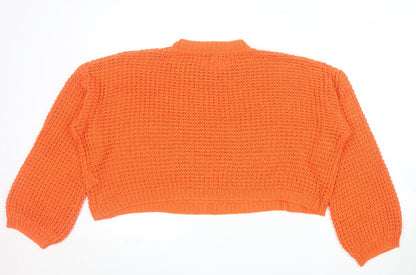 Oasis Women Orange Chunky-Knit Cotton Jumper Size L Crew Neck