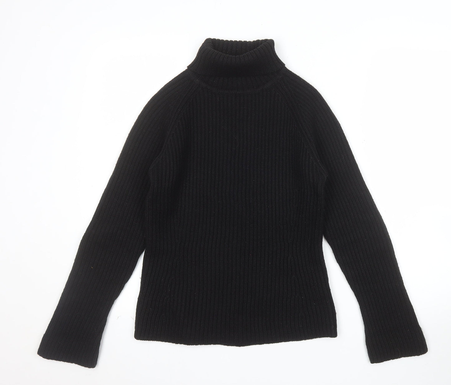 Oasis Women Black Wool Blend Roll Neck Jumper UK 12 Long Sleeve Rib Knit