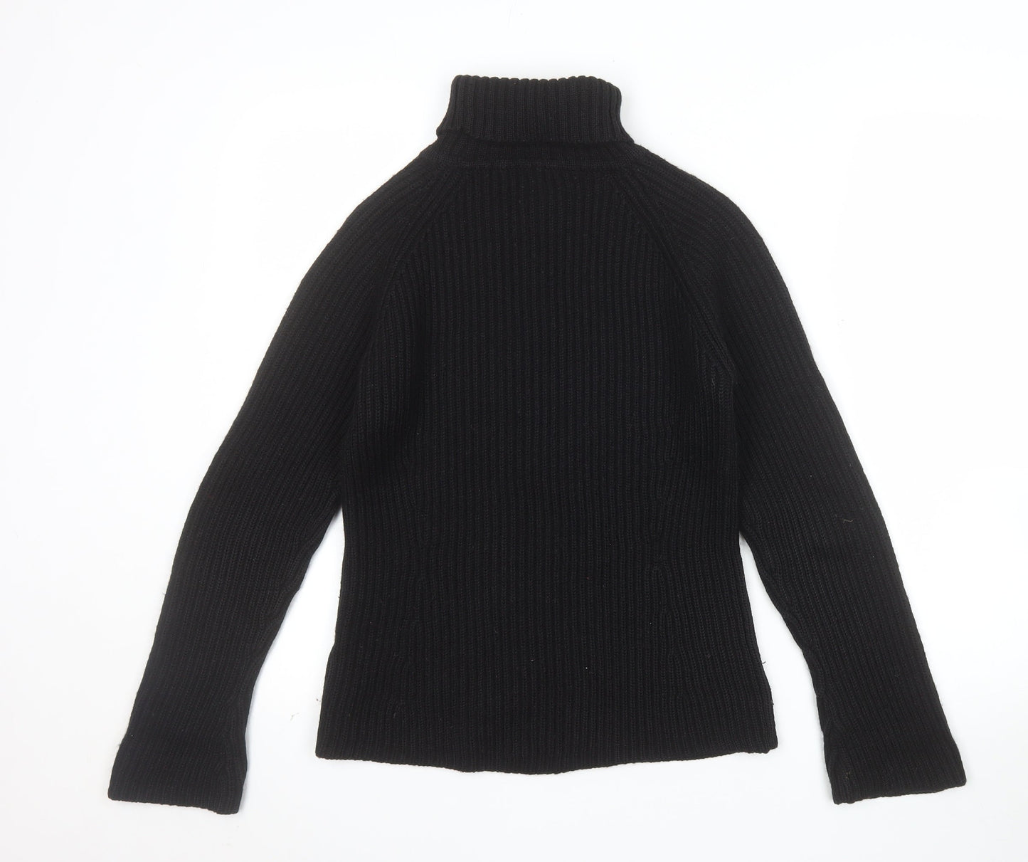 Oasis Women Black Wool Blend Roll Neck Jumper UK 12 Long Sleeve Rib Knit