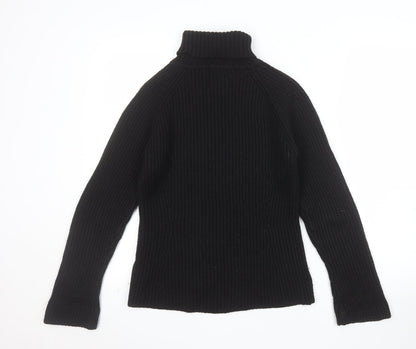 Oasis Women Black Wool Blend Roll Neck Jumper UK 12 Long Sleeve Rib Knit