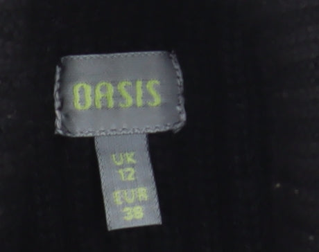 Oasis Women Black Wool Blend Roll Neck Jumper UK 12 Long Sleeve Rib Knit