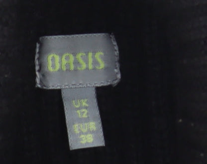 Oasis Women Black Wool Blend Roll Neck Jumper UK 12 Long Sleeve Rib Knit