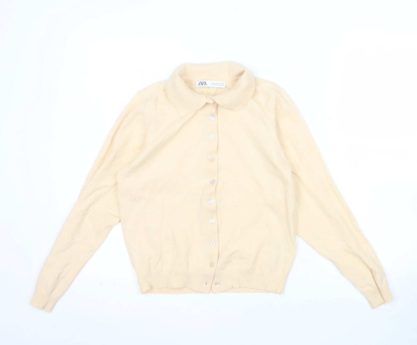 Zara Women Beige Collared Button Cardigan Wool Blend S