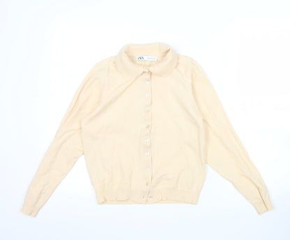 Zara Women Beige Collared Button Cardigan Wool Blend S