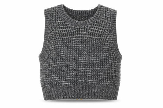 Apricot Womens Grey Chunky-Knit Sleeveless Vest Jumper UK 12
