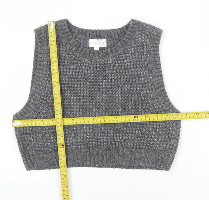 Apricot Womens Grey Chunky-Knit Sleeveless Vest Jumper UK 12