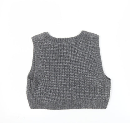 Apricot Womens Grey Chunky-Knit Sleeveless Vest Jumper UK 12