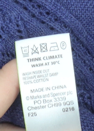 Marks and Spencer Women Purple Cotton Open Knit Cardigan Size 10