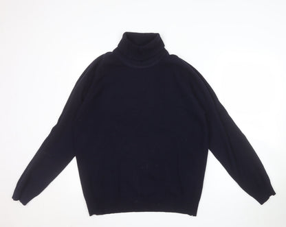 Alan Paine Men's Blue Roll Neck Lambswool Jumper Size L