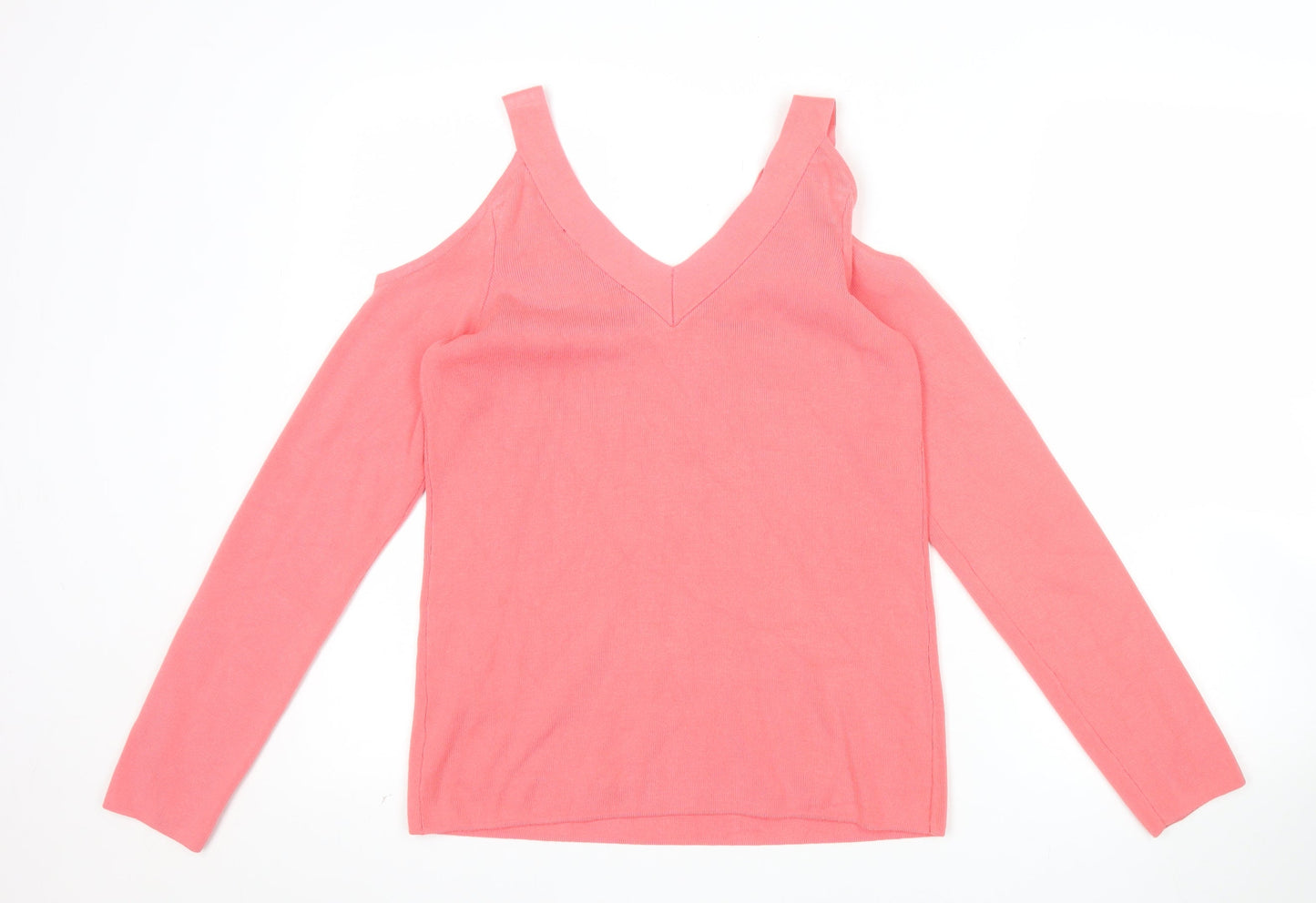 Dorothy Perkins Womens Pink Cold Shoulder V-Neck Jumper Size 12