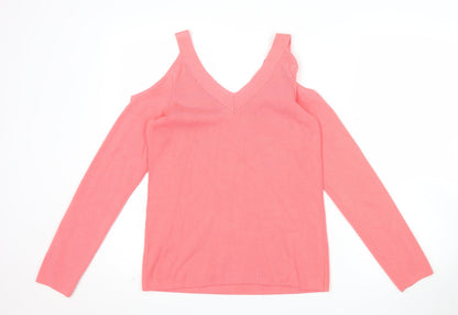 Dorothy Perkins Womens Pink Cold Shoulder V-Neck Jumper Size 12
