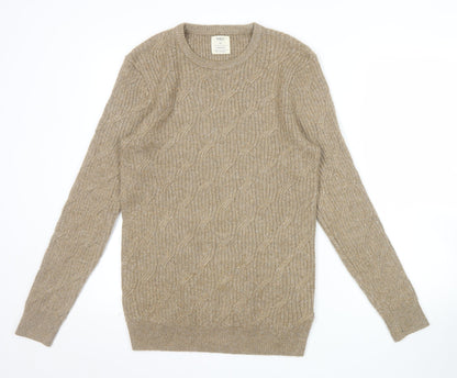Marks and Spencer Men’s Beige XS Cable-Knit Crew Neck Jumper