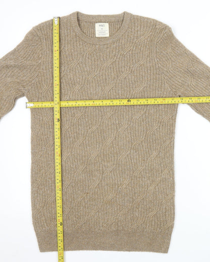 Marks and Spencer Men’s Beige XS Cable-Knit Crew Neck Jumper