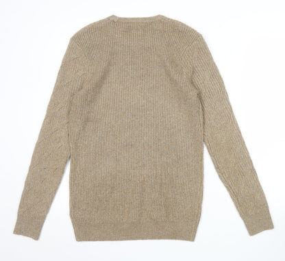 Marks and Spencer Men’s Beige XS Cable-Knit Crew Neck Jumper