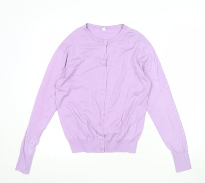 UNIQLO Women Purple Cotton Crew Neck Long Sleeve Cardigan S