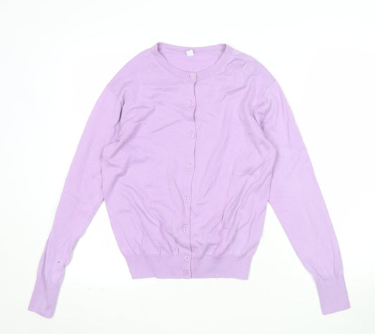 UNIQLO Women Purple Cotton Crew Neck Long Sleeve Cardigan S