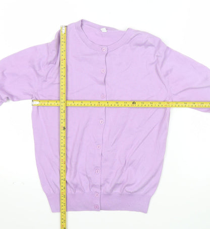 UNIQLO Women Purple Cotton Crew Neck Long Sleeve Cardigan S