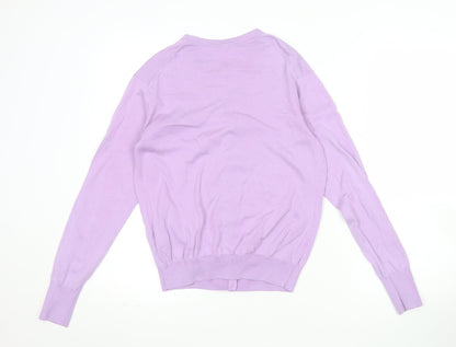 UNIQLO Women Purple Cotton Crew Neck Long Sleeve Cardigan S