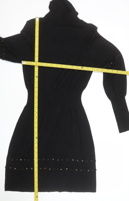 b.young Women's Black Knit Bodycon Roll Neck Dress Size M
