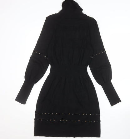 b.young Women's Black Knit Bodycon Roll Neck Dress Size M