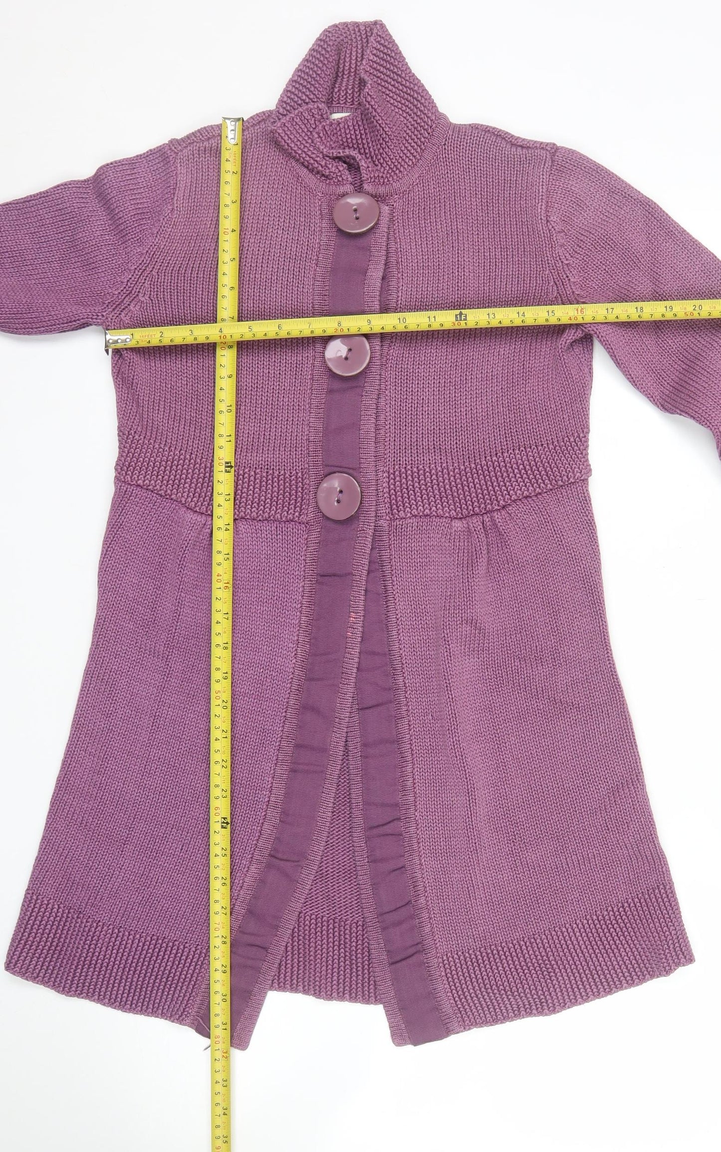 Boden Women Purple Collared Long Cardigan Knit Size 14 Cotton
