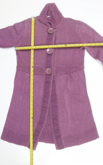 Boden Women Purple Collared Long Cardigan Knit Size 14 Cotton
