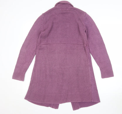 Boden Women Purple Collared Long Cardigan Knit Size 14 Cotton