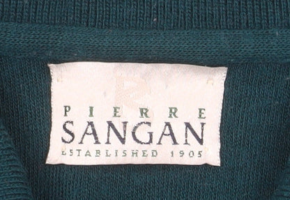 Pierre Sangan Men's Green Wool Blend Collared Henley Jumper L