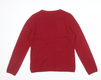 John Lewis Womens Red 100% Cashmere Crew Neck Jumper Size 12