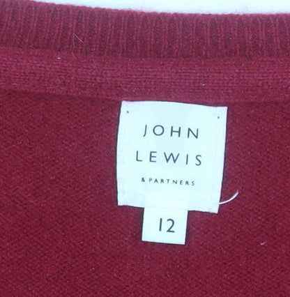 John Lewis Womens Red 100% Cashmere Crew Neck Jumper Size 12