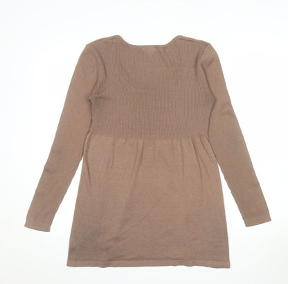 One World Womens Brown Floral Tunic Jumper Size M Scoop Neck Knit