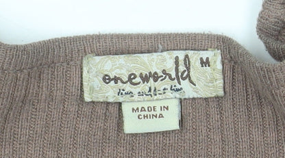 One World Womens Brown Floral Tunic Jumper Size M Scoop Neck Knit