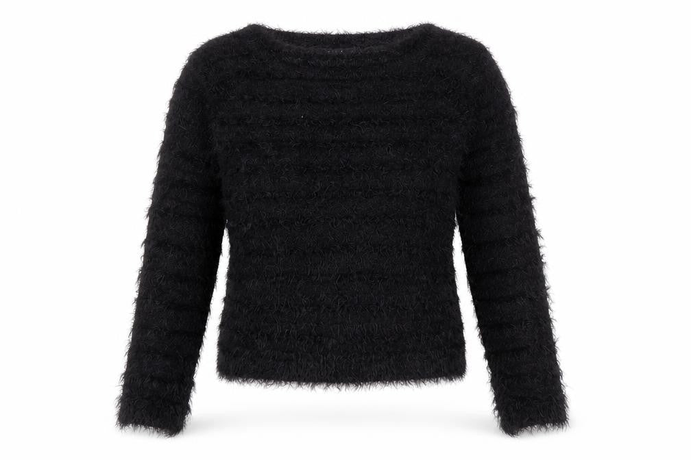 Vila Womens Black Fuzzy Knit Pullover Jumper XS