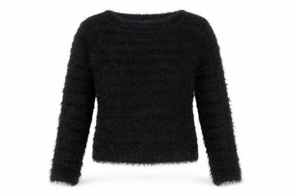 Vila Womens Black Fuzzy Knit Pullover Jumper XS
