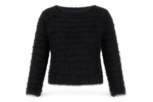 Vila Womens Black Fuzzy Knit Pullover Jumper XS