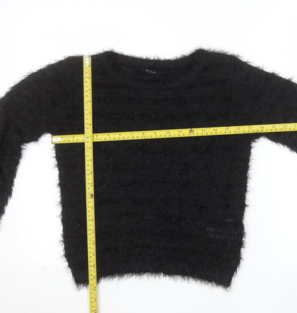 Vila Womens Black Fuzzy Knit Pullover Jumper XS