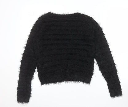 Vila Womens Black Fuzzy Knit Pullover Jumper XS