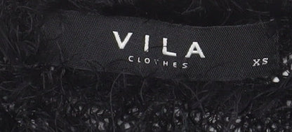 Vila Womens Black Fuzzy Knit Pullover Jumper XS