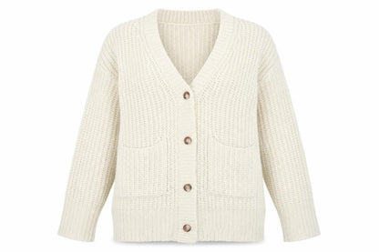 Boohoo Women’s Beige L Chunky Knit Button Cardigan