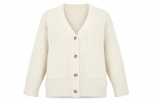 Boohoo Women’s Beige L Chunky Knit Button Cardigan