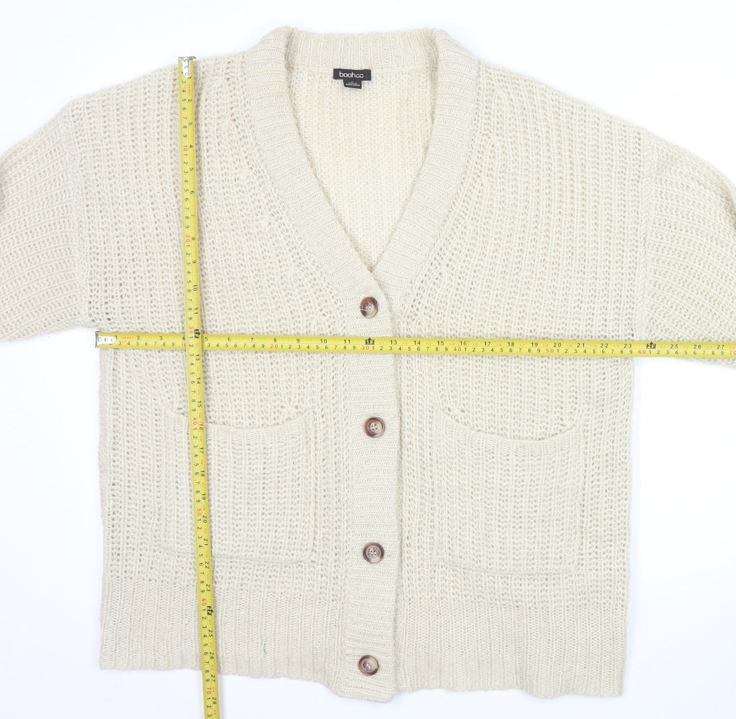 Boohoo Women’s Beige L Chunky Knit Button Cardigan