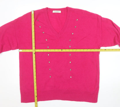 Marks and Spencer Autograph Women’s Pink Large V-Neck Beaded Cashmere Jumper