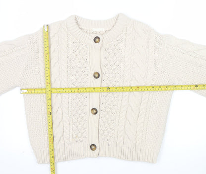 GU Womens Beige Cable Knit Button Cardigan M Chunky Knit Jumper