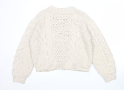 GU Womens Beige Cable Knit Button Cardigan M Chunky Knit Jumper