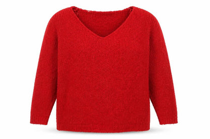 Brave Soul Women's Red V-Neck Chunky Knit Pullover Jumper Size 22